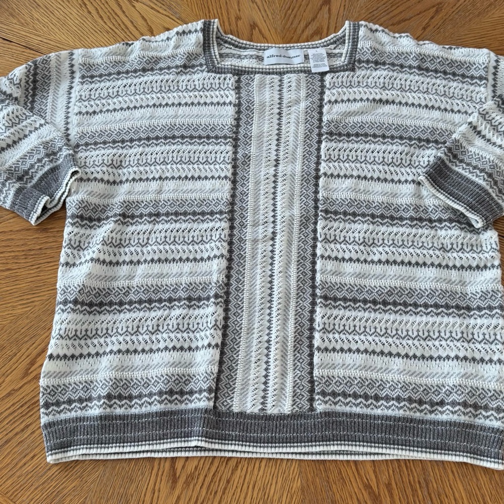 Alfred Dunner Women’s Striped Summer Gray and White Sweater